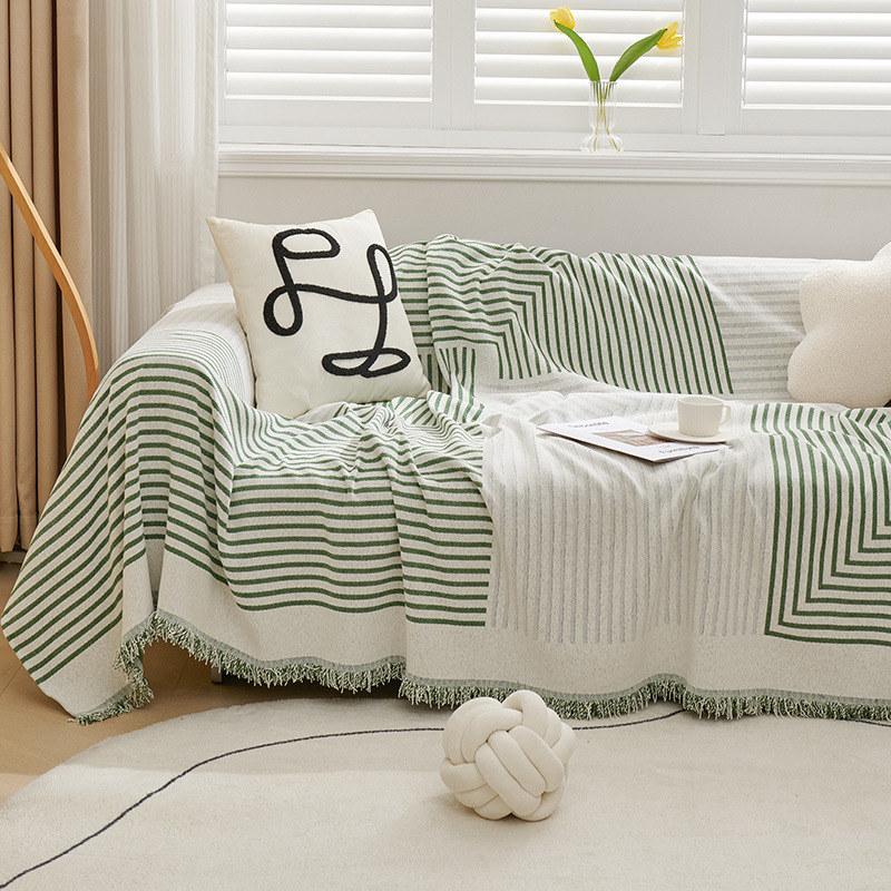 Nordic Chenille Stripe Couch Covers for Sofas Tassels Sofa Towel Blanket Universal Slipcover Living Room Dust Proof All-season