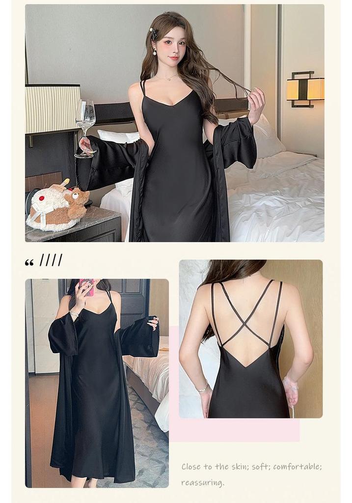 Elegant French Silk Backless Camisole Nightgown