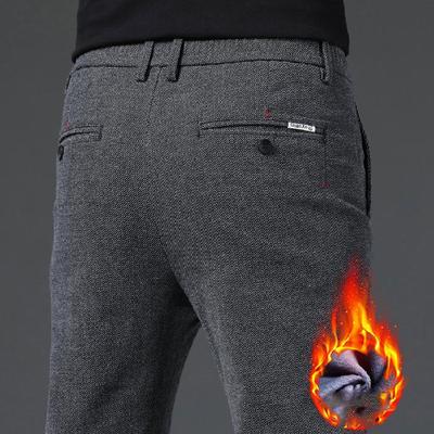 2024 Autumn/Winter Casual Pants With Thick Velvet And Grinding Fur For Men, Slim Fit And Versatile, Black Grey Casual Pants For Men