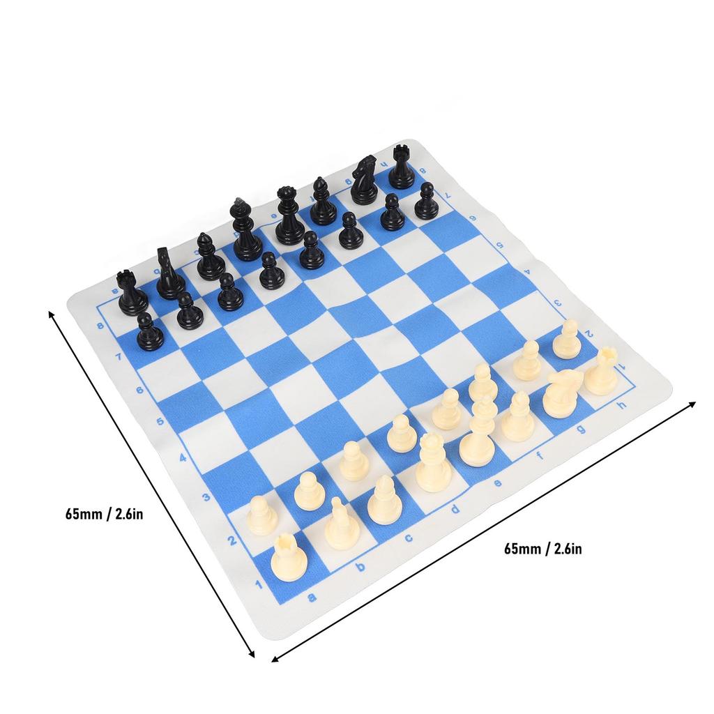 Chess Game Set Plastic 32 Chess Pieces Chessmen with 13.8 Inch PU Leather Blue White Chessboard for Home Travel