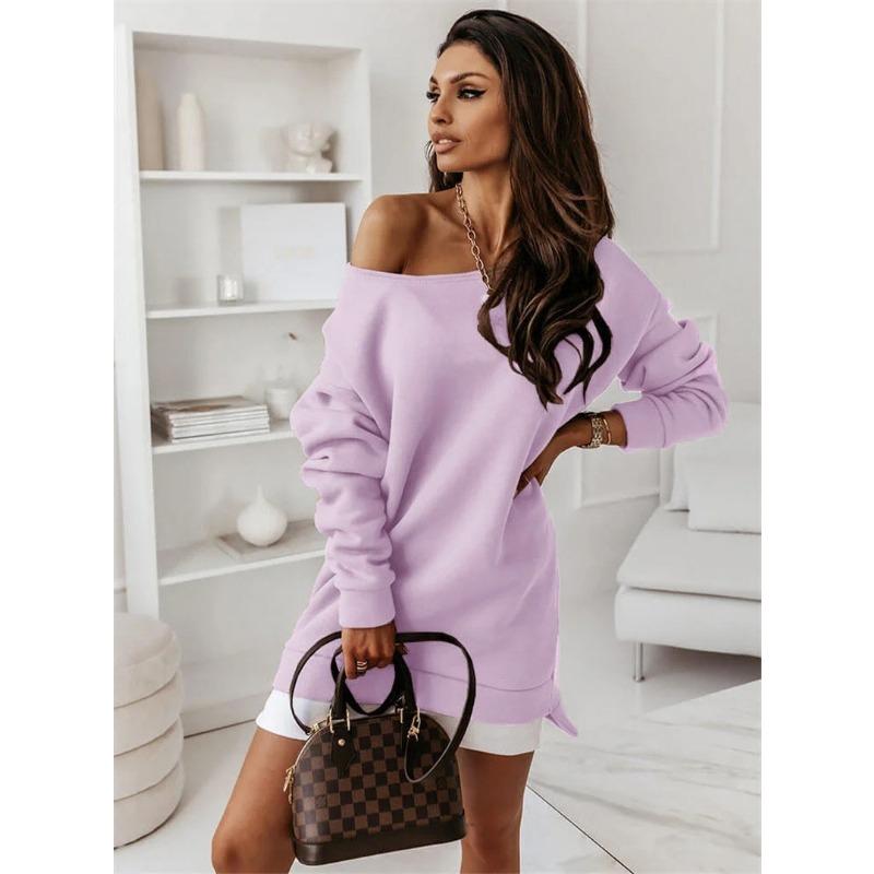 Dámské jednobarevné midi šaty s kulatým výstřihem, pouliční hipsterský pulovr, bavlněné mikinové šaty