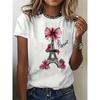 Paris Eiffel Tower Print Women's Casual T-shirt - Short Sleeve Activewear Top Aesthetic Clothes