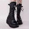 Women High Boots Cosplay Mid-calf Boots High Platform Wedges Boots Autumn New Designer Gothic Shoes for Women Botas