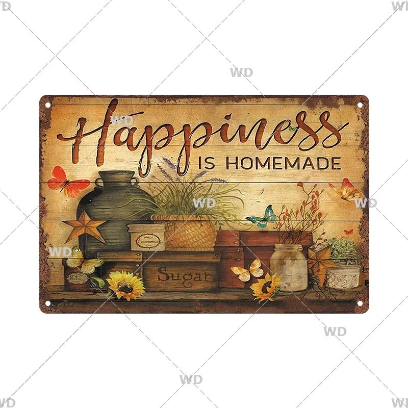 Retro Tin Sign Kitchen Rules Food Iron Painting Wall Art Metal Vintage Plaque Metal Posters for House Home Dinning Room Decor