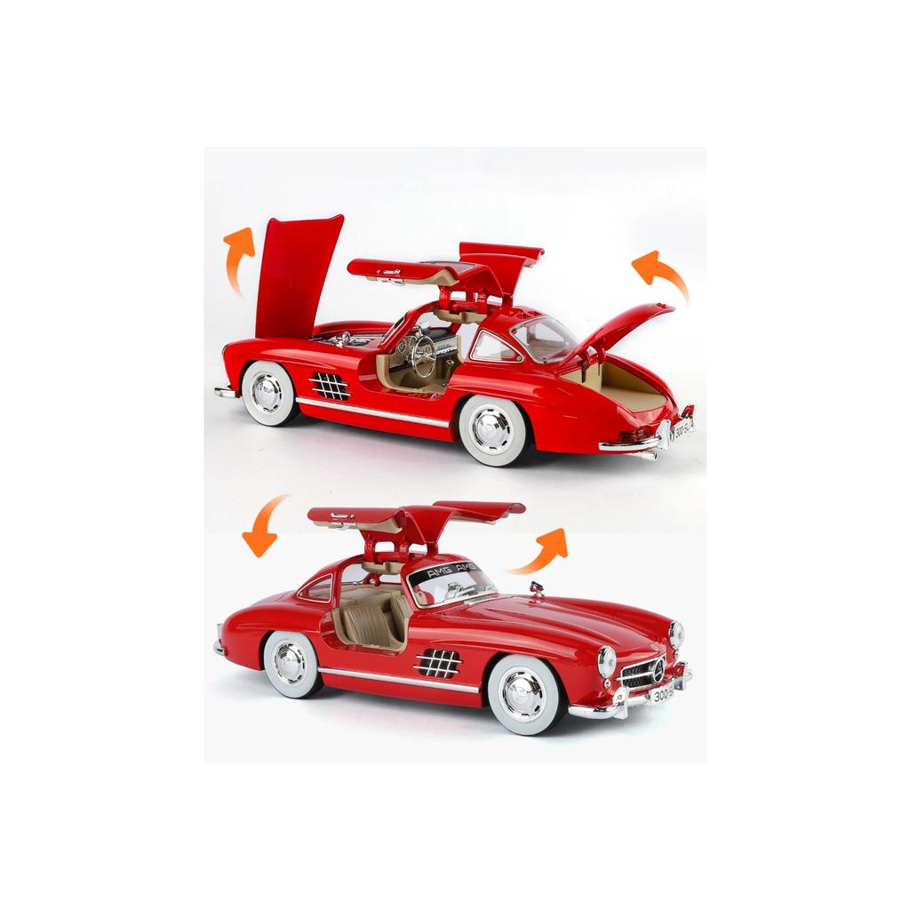 1/18 Benz 300SL Vintage Alloy Luxy Sports Car Model Diecast Metal Classic Retro Vehicles Car Model Sound and Light Childrens Toy Gift
