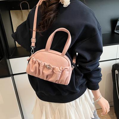 Bolsa plissada de design de nicho feminina nova versátil estilo bowling de ombro único transversal bolsa travesseiro