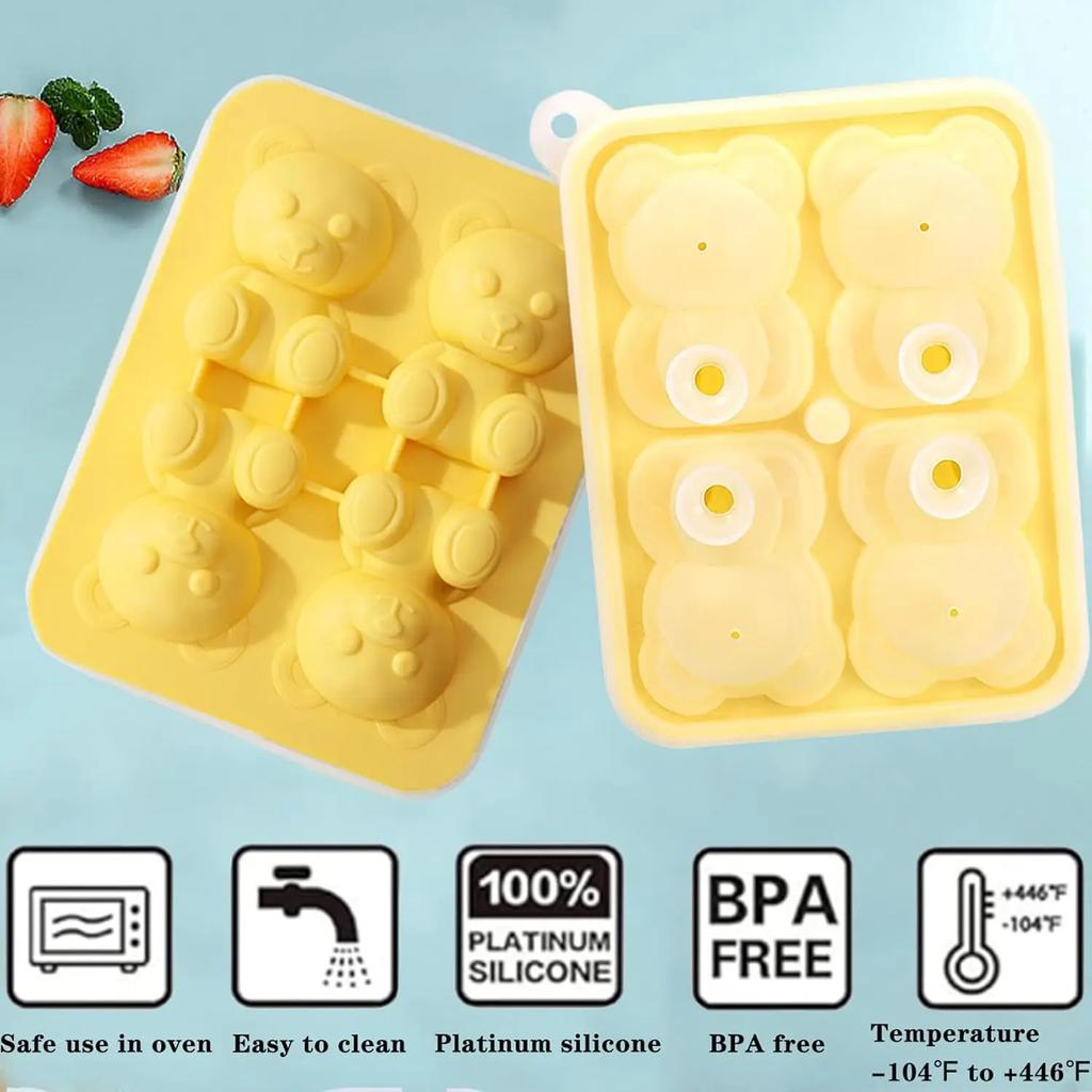 Stampo per Blocchi di Ghiaccio a Forma di Orso Creativo Silicone per Alimenti Scatola per Ghiaccio Domestica Stampo per Ghiaccio a Cartone Animato Operazione di Sformo Facile Viene Fornito con Imbuto