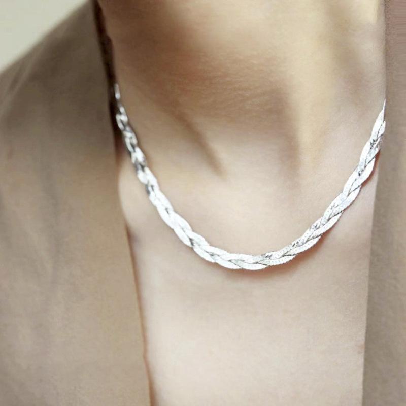 Italian Flash Woven Snake Bone Chain 925 Sterling Silver Necklace Fashionable Simple High-end Three-layer Collarbone Chain for Men and Women