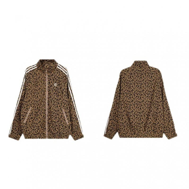 Giacca Unisex Retro con Stampa Leopardo e Zip Collo Alto Vestibilità Larga Streetwear Capospalla Autunno