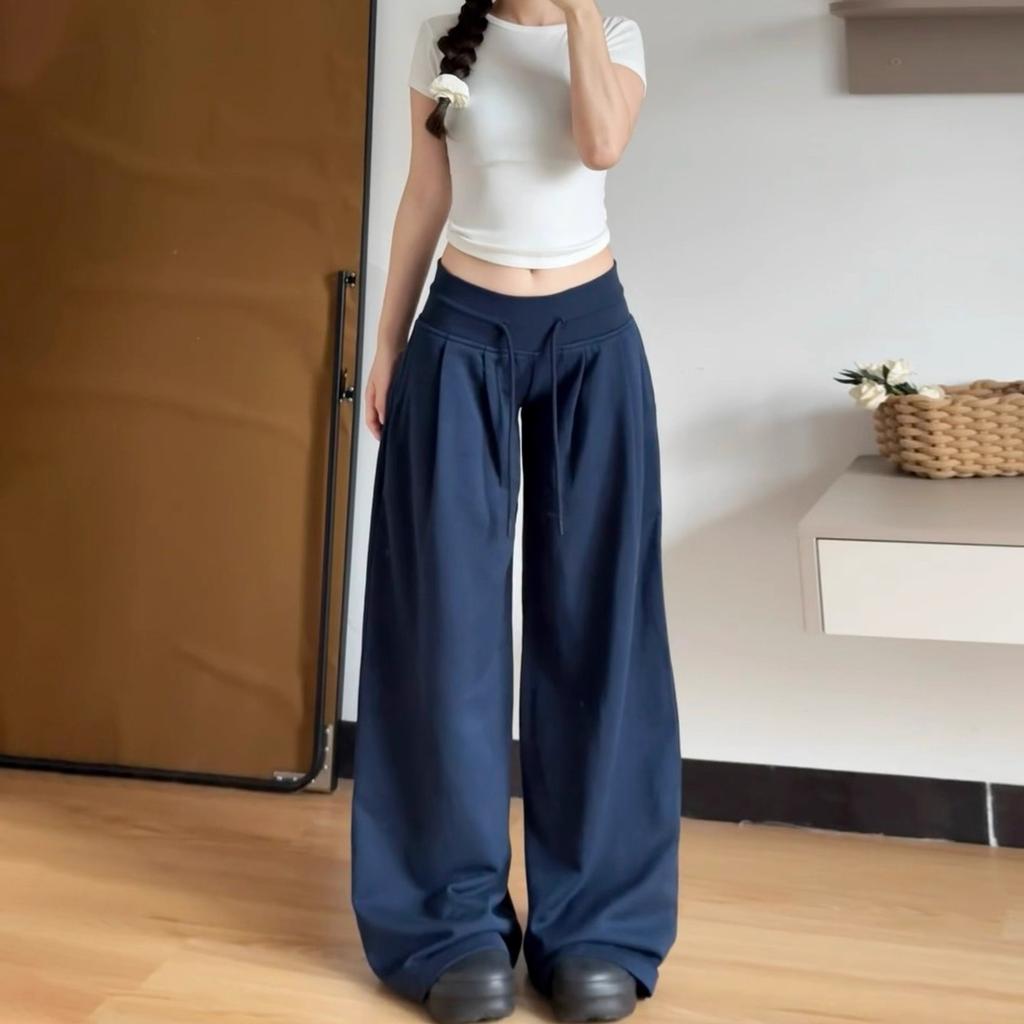 Women's High Waist Wide Leg Pants Drawstring Loose Casual Trousers Japanese Korean Style Sweatpants