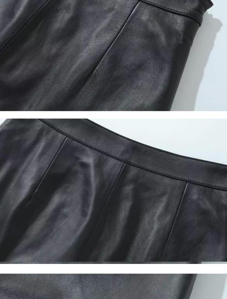 Plus Size High Waist Black Faux Leather A-line Mini Skirt for Women - Hip-Hugging Slim Fit for Spring and Autumn