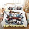 COOL Samurai Cat Bedding Set Duvet Cover Full Queen King Size Pillowcase Bed Printed Bed Set Aldult Kid Bedroom Single Twin