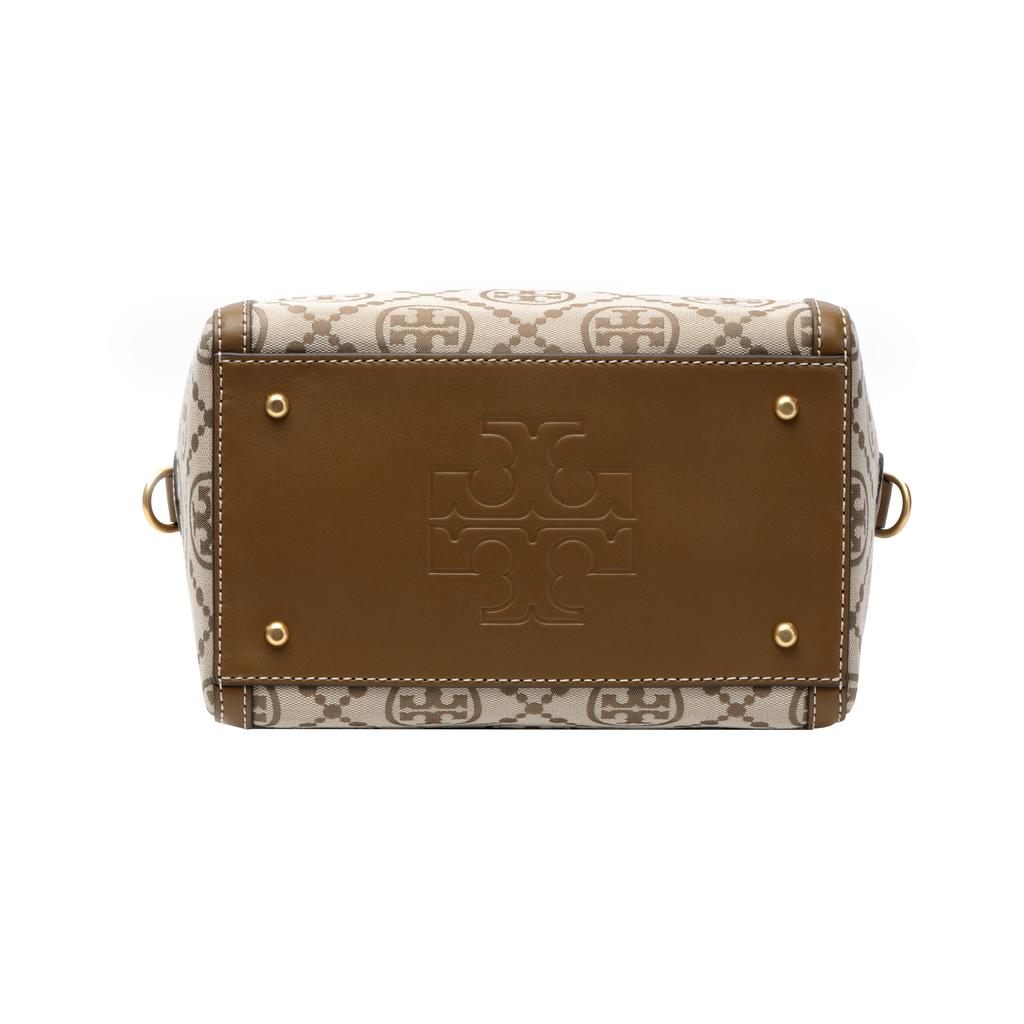 Tory Burch T Monogram Canvas And Leather Boston Bag With Adjustable Shoulder Strap Women handbags Hazelnut-Brown 83970-371