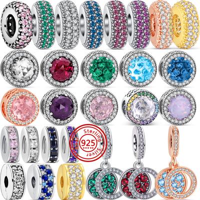 Nuovo Argento Sterling S925 Zirconi Colorati Pavé Scintillante Perline Raffinate Adatto Braccialetto Charm Originale Donna Gioielli Fai da Te Regalo