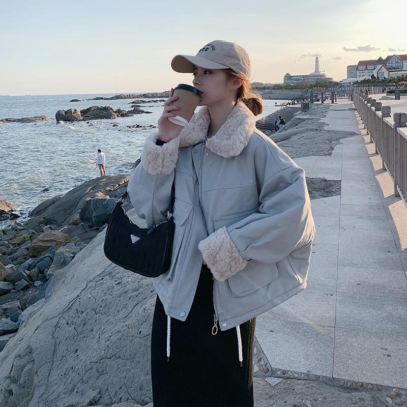 Women's Winter Cotton Coat Youthful Parka Korean Style Thickened Short Lamb Wool Lined Padded Jacket