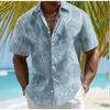Herenblauw Bladpatroon 3D Print Shirt Knoopsluiting Casual Zomer Korte Mouw Dagelijkse Vakantiekleding