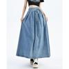 Lace Up Corset Midi Long Skirts Women Spring Summer Korea Style Vintage High Waist Jean Skirt A Line Ruffle Pleated Denim