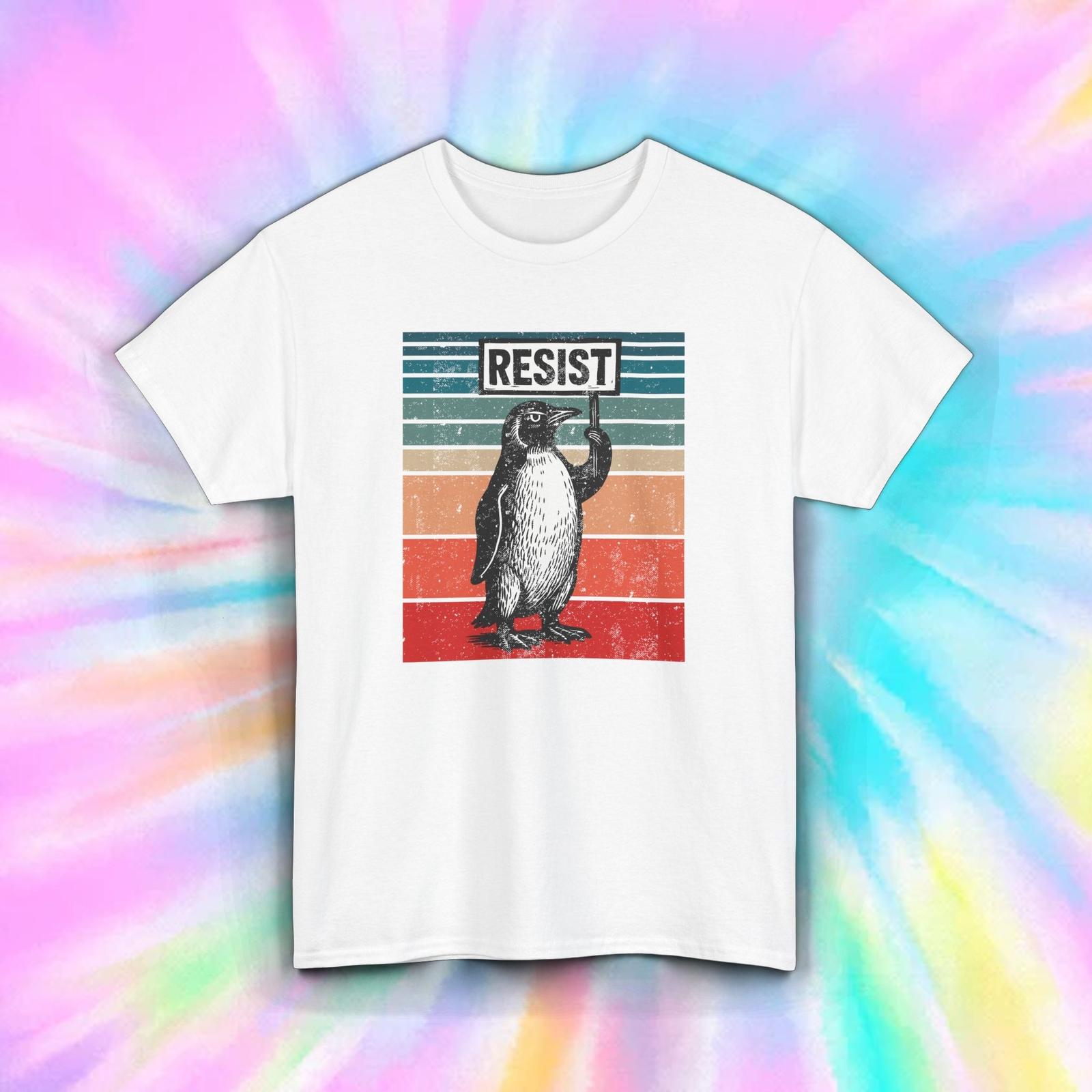 Penguin Resist Shirt Protest Sign Retro Animal Graphic Tee S-5XL S