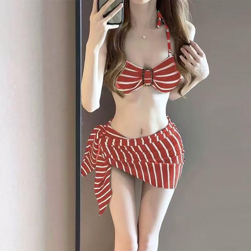 Bikini Swimsuit Women's Three-piece Striped Sexy Seaside Resort Hot