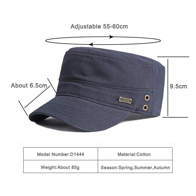 [Casual Military Hats For Men Cotton Flat Top Army Caps Women Solid Color Black Sun Hat Metal Tag Visor Curved Brim Adjustable