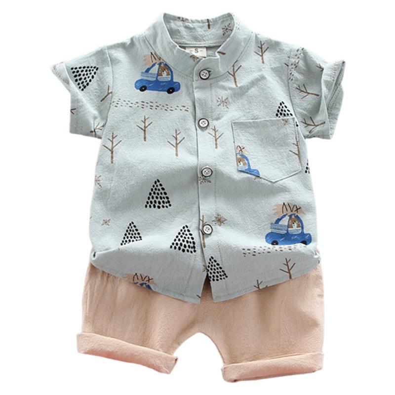 

Летний детский комплект одежды, тонкий комплект из двух предметов: рубашка с короткими рукавами и однотонные шорты с рисунком из мультфильма 90/M