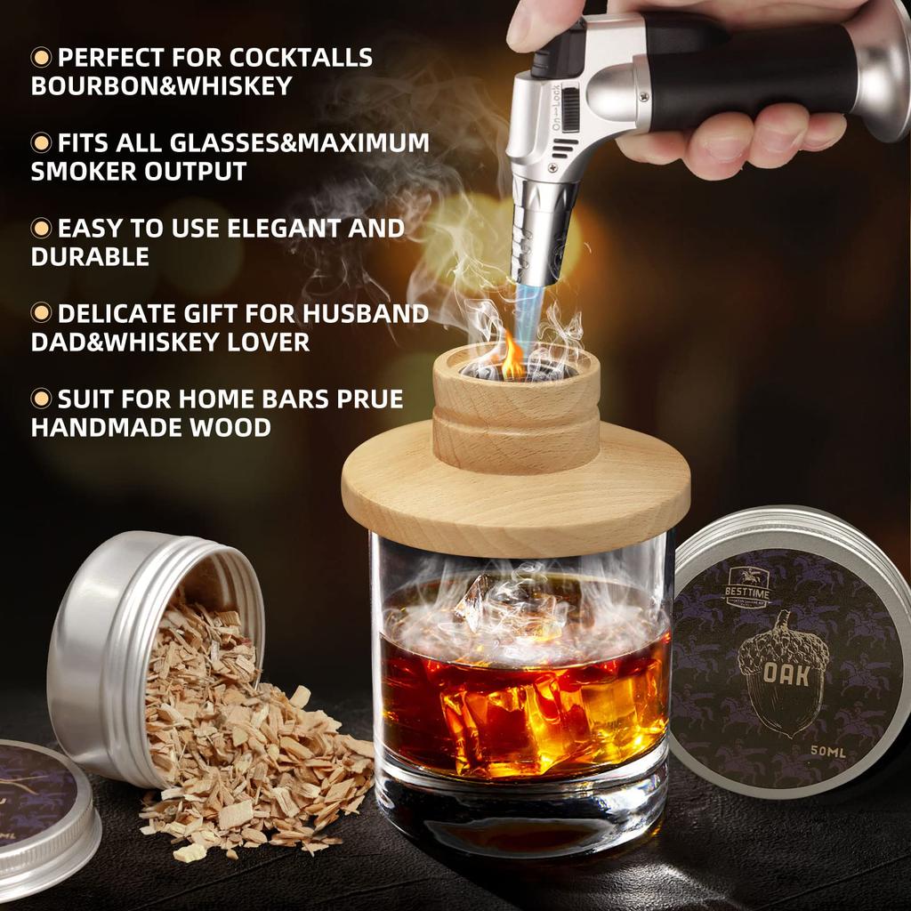 Cocktail Whiskey Smoker Kit Old Fashioned Drink Smoker Infuser with  Ice Ball Mold Gift for Drink Lover Men Dad Husband Friend