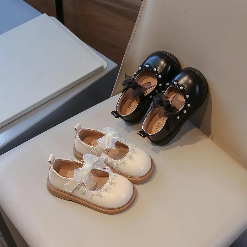 Pantofi Chic de Modă Nouă pentru Copii din Piele cu Șireturi și Fundiță, Pantofi de Petrecere pentru Fetițe, Versatili, Dulci, Pantofi Prințesă Casual, Plat