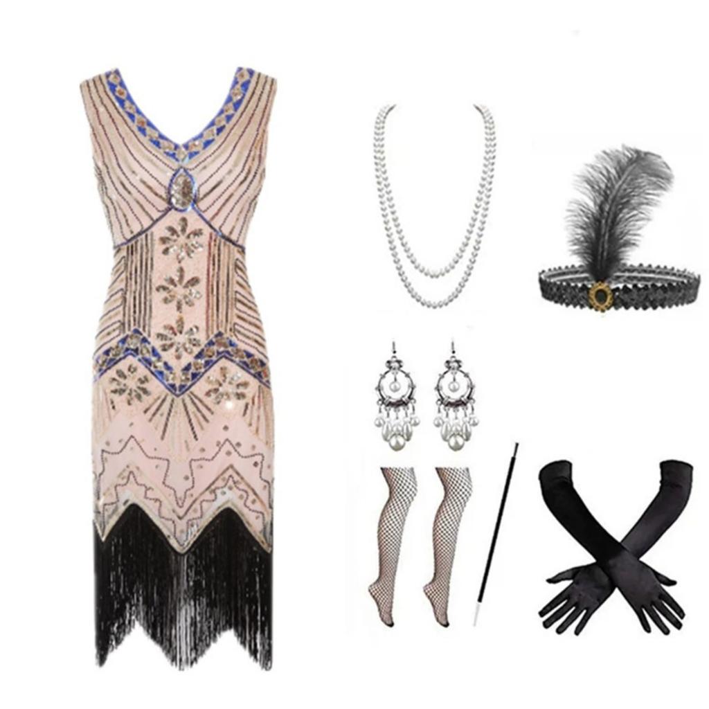 Vintage-inspired - Dress With Intricate Beadwork, Sequins And Fringe Detailing European And American Styles