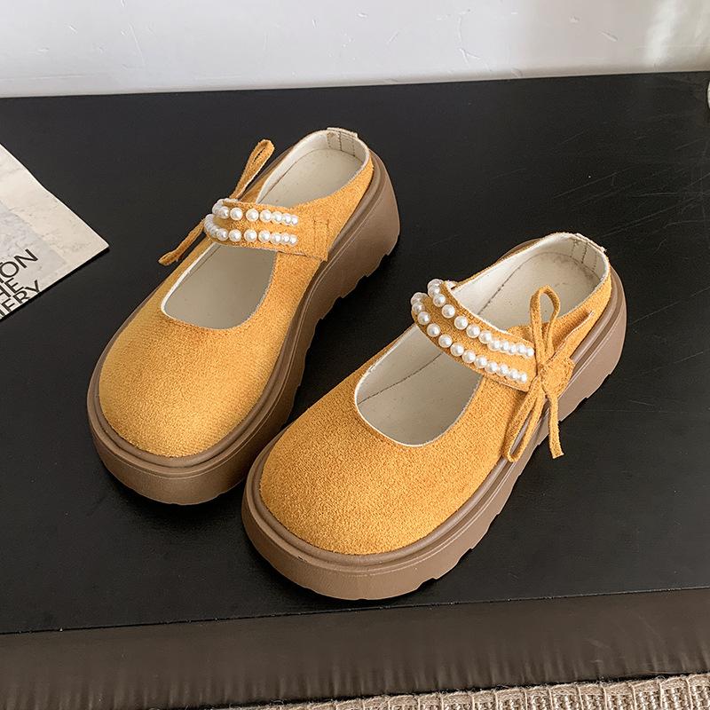 

Маленькая сумка на голову, женские весенние новые ретро модные полушлепанцы на толстой подошве с жемчугом и бантом 40 жёлтый