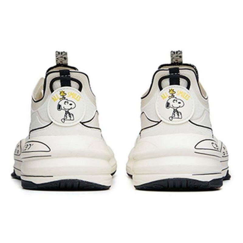 Snoopy X Anta C37 Womens Low Top Casual Shoes White Yellow Synthetic Leather Cushioned Slip Resistant Wear Resistant 922128081-11