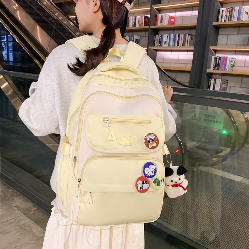 College Style Backpack Student Block Color Campus Schoolbag Female High School Students Large Capacity Backpack