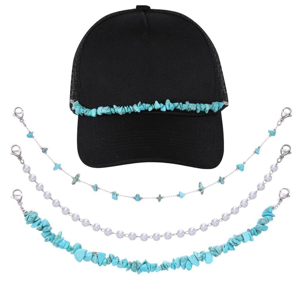 

3PCS Turquoise Trucker Hat Charm Pearls Hat Accessories Decoration Trucker Hat Chain