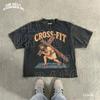 Lustiges Cross Fit Shirt Jesus Fitnessstudio Parodie T-Shirt Vintage Gewaschen Übergroß Christian Streetwear Religiöser Humor Grafik Top