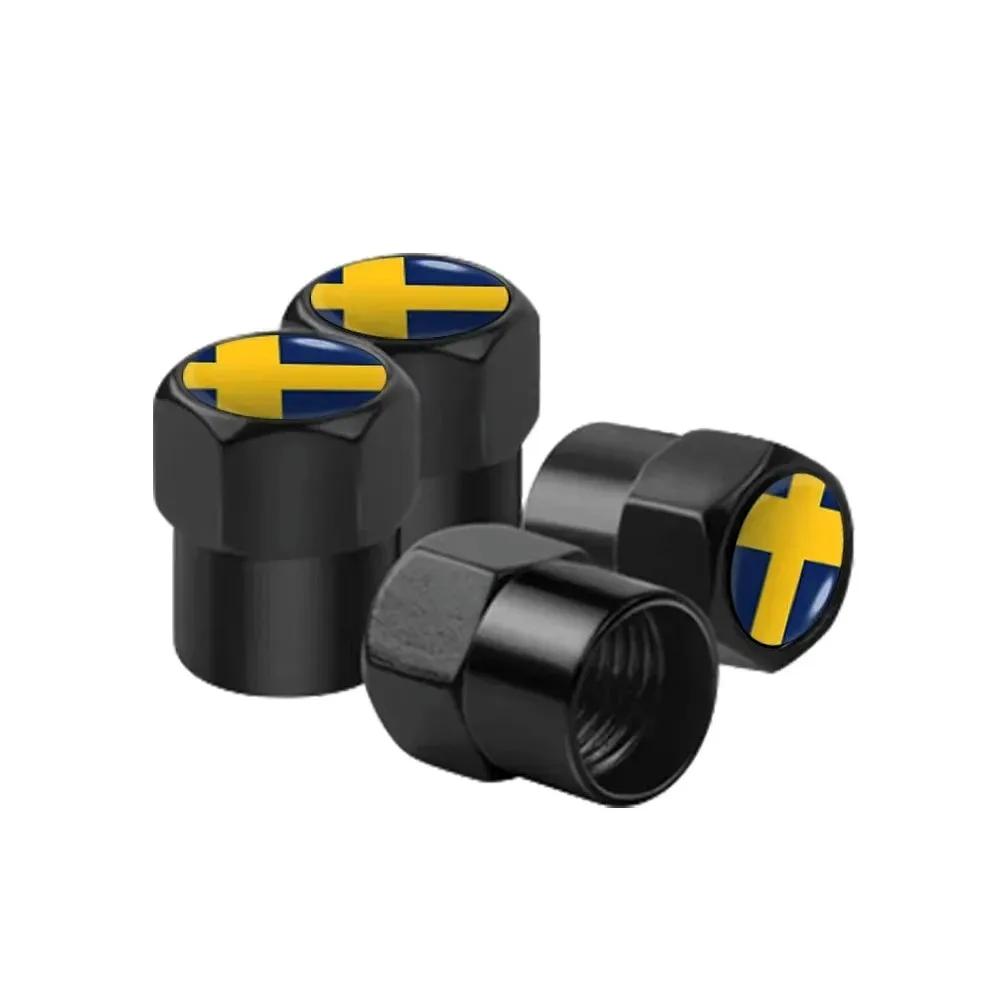 4Pcs Aluminum Car Sweden Flag Emblem Wheel Tire Valves Tyre Air Caps Case Decoration Accessories For Volvo V70 XC60 S60 V60 V40