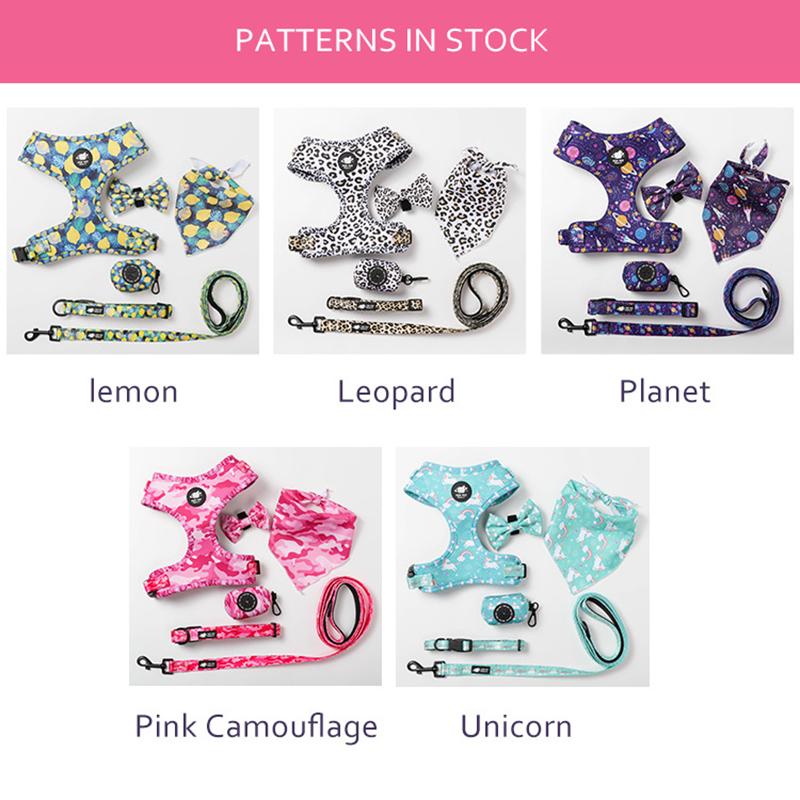 Pet Harness Vest Collar Leash Set Adjustable Dog Collar Dog Poop Bag Holder Dogs Bowtie Triangle Scarf Set Dog Accessories