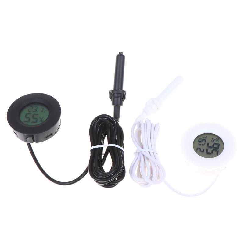 Mini Round Digital Lcd Thermometer And Hygrometer With 1.5M Probe Detection Module Humidity Sensor For Aquarium Pet Acrylic Box