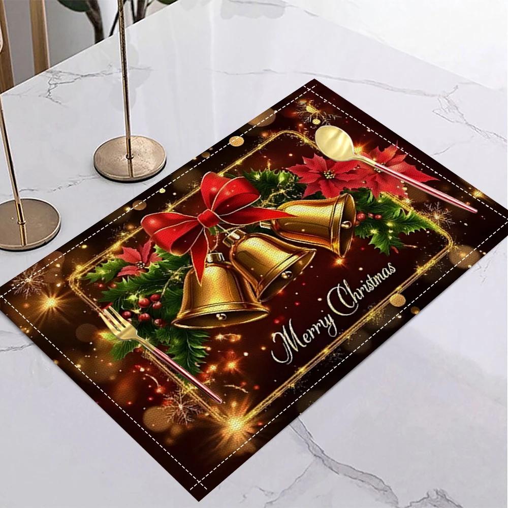 

Christmas Red Bell Placemat with Green Tree and Snowflake Design Decor Rectangular Placemat Suitable for Kitchen Party Placemats 40cm x 60cm