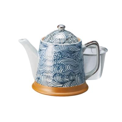 Czajnik Ale-net, 10,9 x 12,6 cm, 460 cm³, Wzór Shikaiha (niebieski), z zaparzaczem do herbaty, porcelana Mino Ware, wyprodukowano w Japonii, stylowy