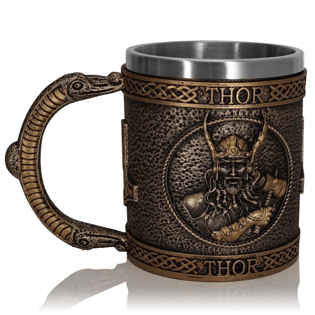 Kubek z czaszką wojownika wikingów z wkładką ze stali nierdzewnej, średniowieczny kufel do piwa kufel filiżanka kawy kubek 550ml GRGR