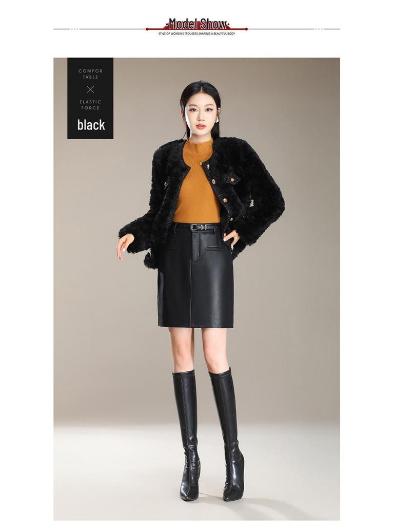 2025 Brand Korean Style A-Line Leather Skirt - Autumn/Winter Slimming, Comfortable, Hip-Hugging, Versatile, Fashionable.