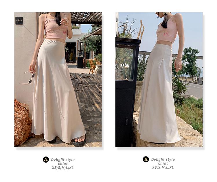 Hedvábná sukně A-linie slim-fit: Nový letní styl s vysokým pasem, všestranný, zvýrazňující temperament.