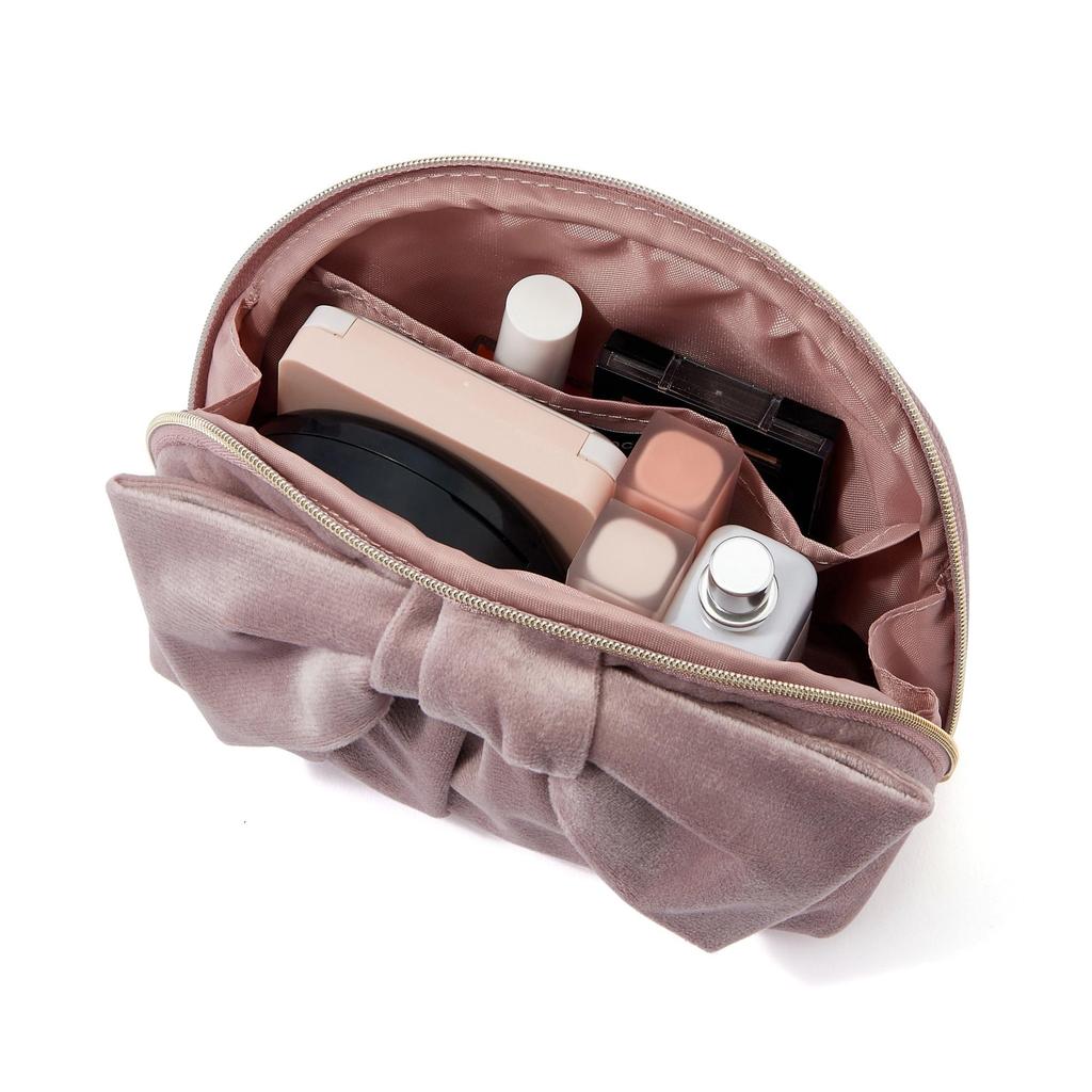 Francfranc Velvet Ribbon Stand Freestanding Cosmetic Makeup Storage Pouch, Pink, Stand-Up Style, Pouch,