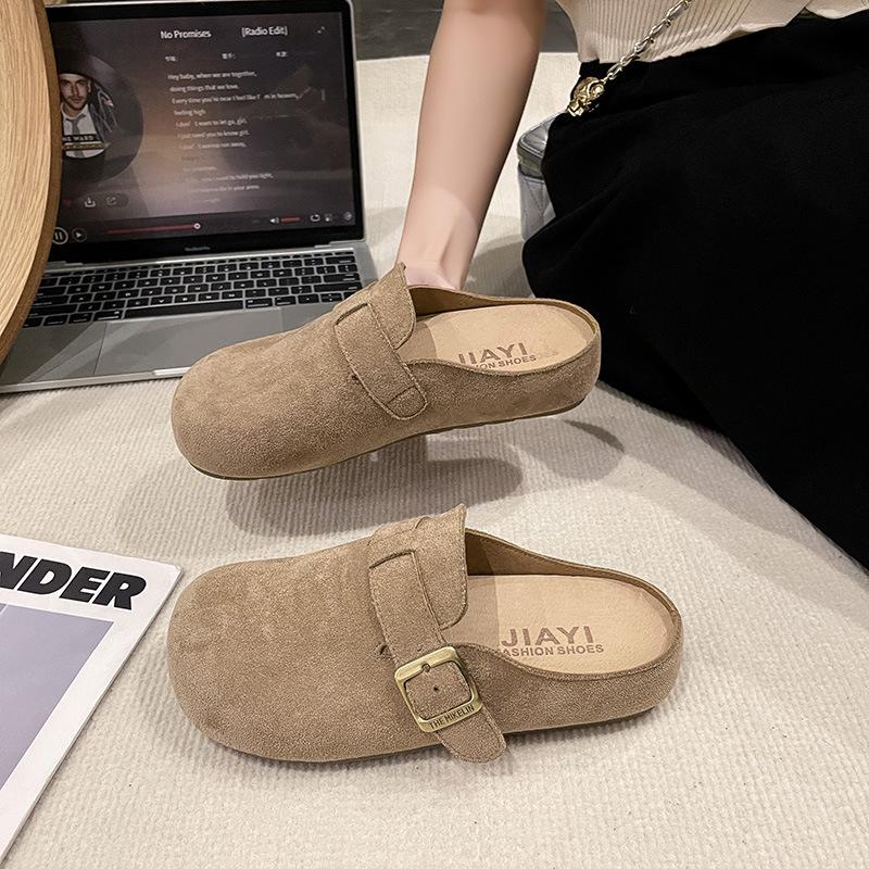 

Удобные ретро экспортные баотоу шлепанцы женские 2025 весна новая обувь удобные нескользящие на плоской подошве повседневные полушлепанцы тренд 40 хаки