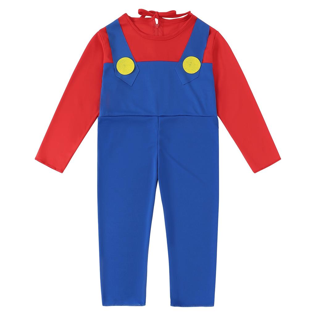 Costume Classic Super Mario for Kids Party Chili Role Play Carnival Christmas Halloween with Hat and Beard Red L 7-8 Years