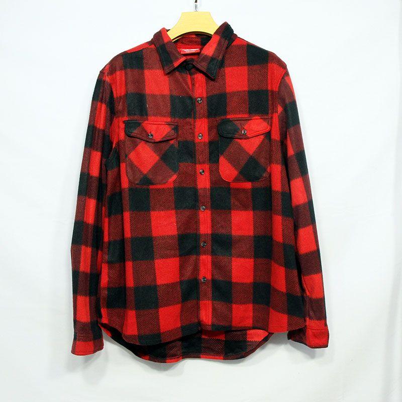 

European and American Autumn and Winter Leisure Brushed Long Sleeve Fleece Padded Coat Red with Plaid M (chest circumference 112cm)