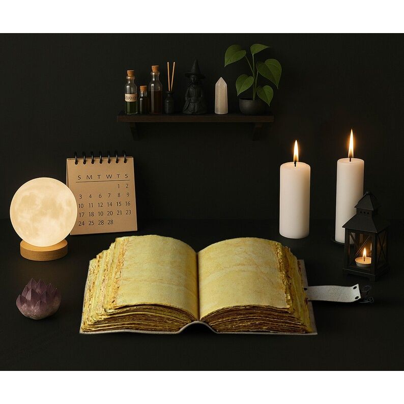 Leather Bunny Grimoire: Vintage Spell Book of Shadows with Deckle Edge