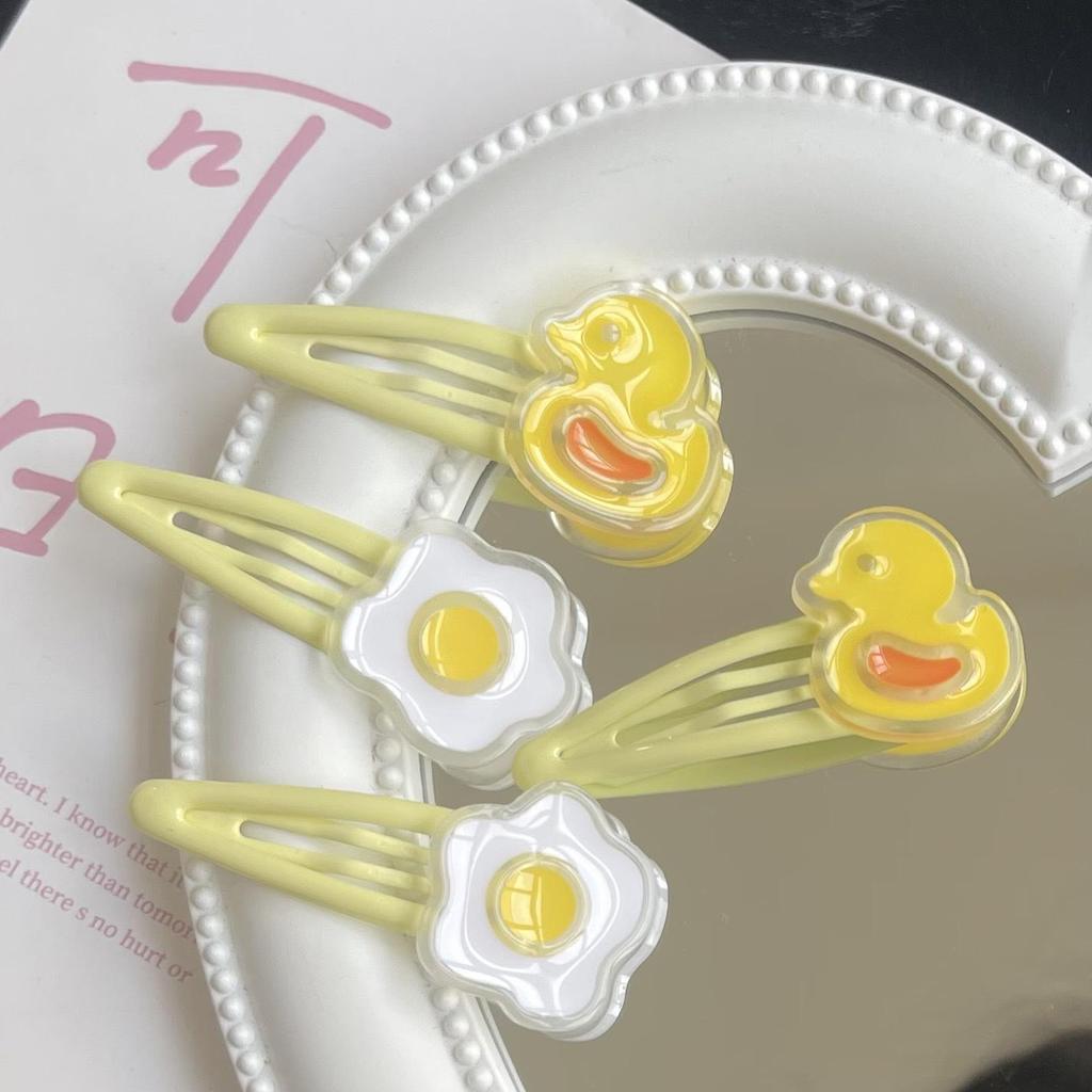 Cute Yellow Duck Egg Hairpin - Girlish Hair Clip for Women and Students