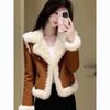 Women's Stylish Brown Shearling Coat - Chic, Thick, and Warm Winterwear.