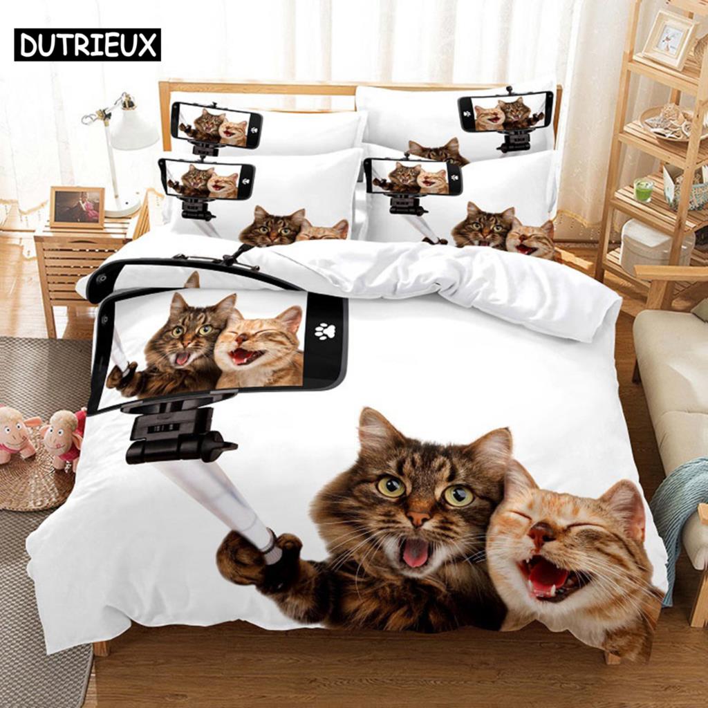 

Comforter 3D Hd Bedding Set Quilt Comforter Case Cat Pattern Double Full King Queen Twin Single 3Pcs 2Pcs Bedroom Comforter (quilt)-EU Single(135*200cm)3pcs