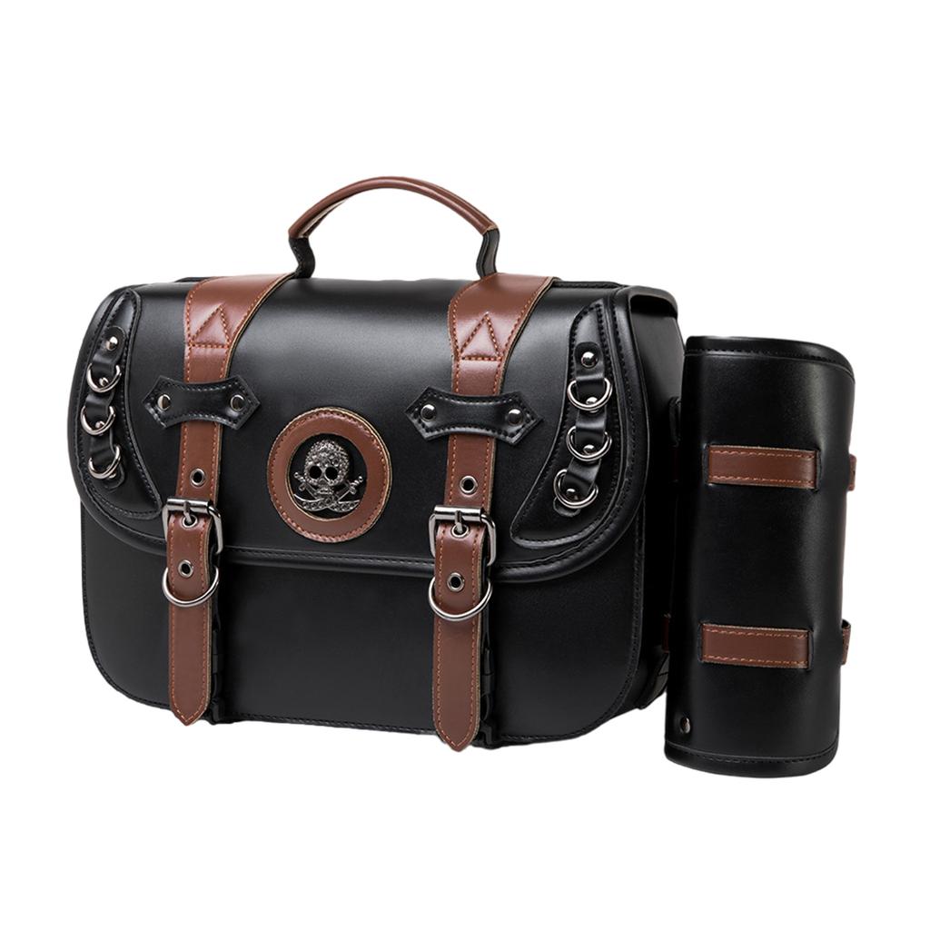 Large Capacity Motorcycle Saddlebags PU Leather Waterproof Side Bag Vintage Style Side Bag for Bike  Enthusiasts